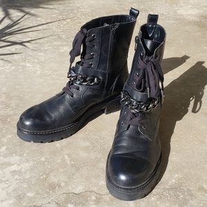 Aldo Adelie Leather Combat Boots with Chain, Size 10